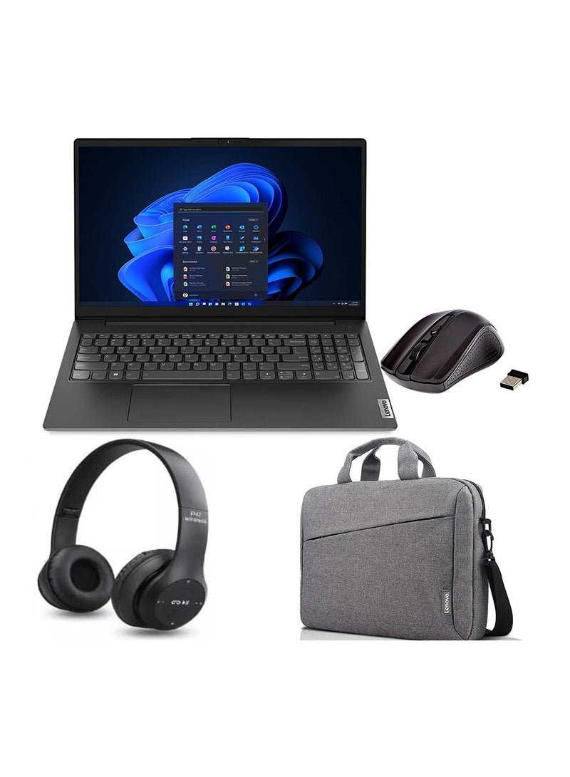 لينوفو كمبيوتر محمول V15 G2 ITL بشاشة FHD مقاس 15.6 بوصة، ومعالج Core i3-1115G4/ذاكرة وصول عشوائي 8 جيجابايت/محرك أقراص SSD سعة 256 جيجابايت/بطاقة رسومات Intel UHD/نظام التشغيل Windows-11 مع حقيبة كمبيوتر محمول Lenovo + سماعة رأس وماوس لاسلكيين - Image 1