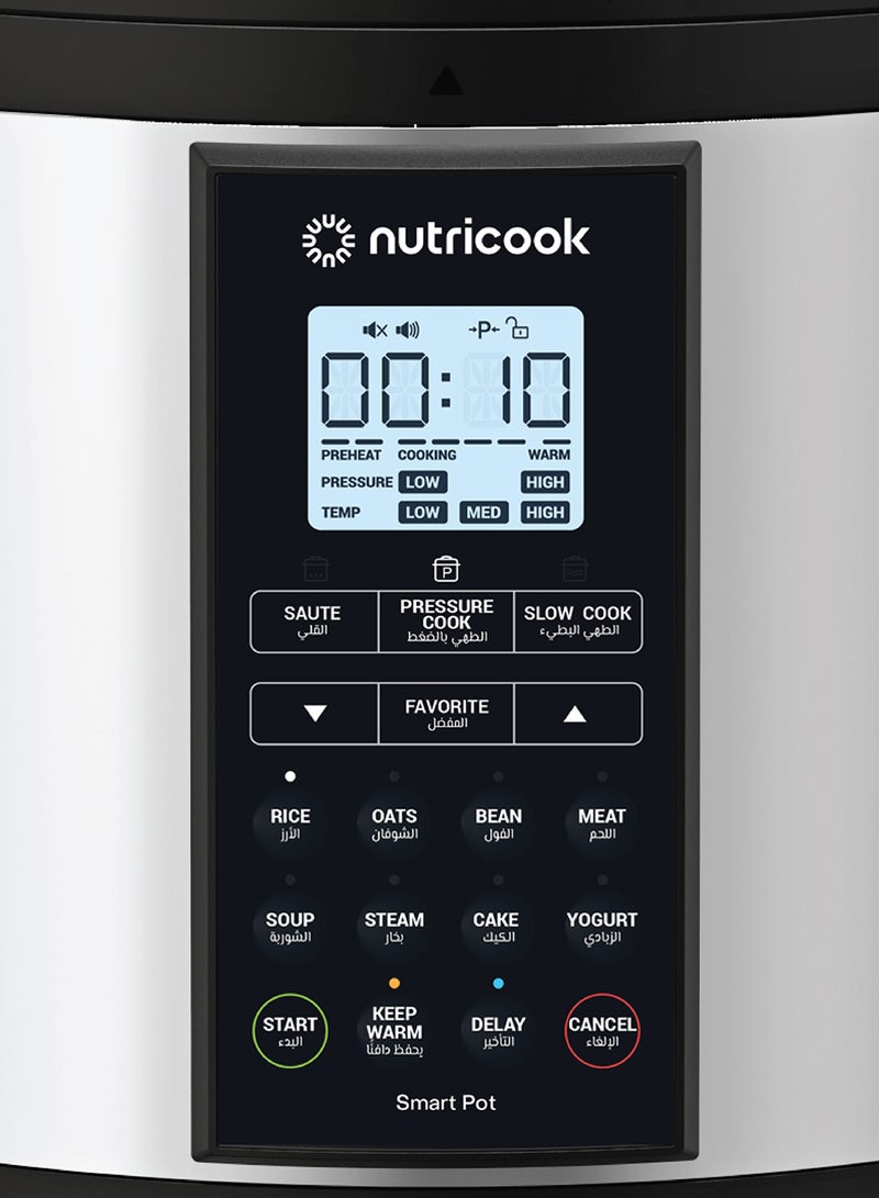 nutricook - Aluminium Smart Pot 2 Prime 9 Appliances In 1 Pressure Cooker/Sauté Pot/Slow Cooker/Rice Cooker/Cake Maker/Steamer/Yogurt Maker And Food Warmer 6 L 1000 W SP204P Silver - Image 1