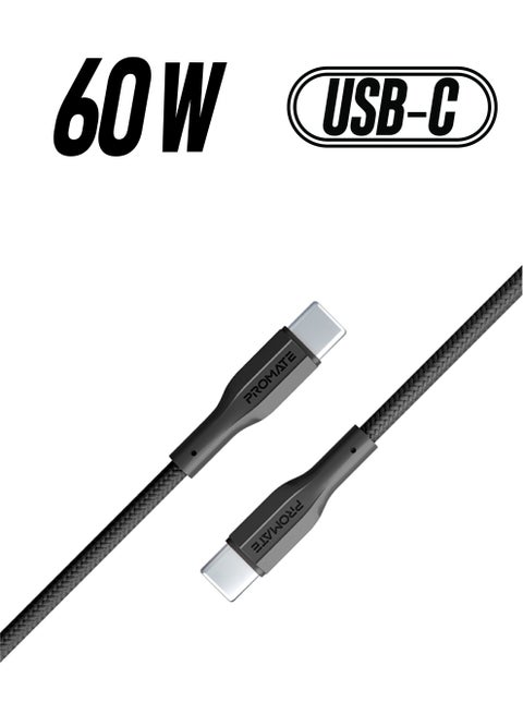 كابل USB-C إلى USB-C توصيل طاقة ممتاز بقدرة 60 وات وشحن سريع من النوع C