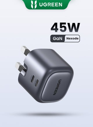 شاحن حائط سريع قابل للطي نيكسود بمنفذ مزدوج USB-C بقدرة 45 واط وتقنية جان من يوجرين، مناسب لجوالات سامسونج S23 الترا/S23 واجهزة اللابتوب وايفون وايباد وماك بوك رمادي فلكي - pnsku/N53388273A/45/_/1716221303/7e764d98-b55f-47ac-b06f-bc860661cceb