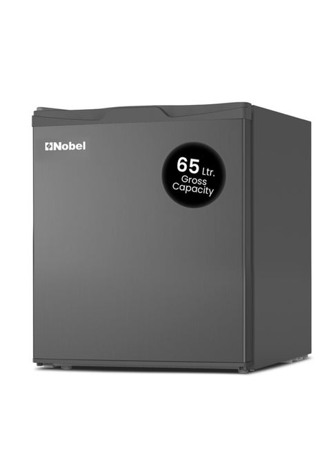 65 L Gross /  47 L Net, Single Door Refrigerator, Defrost,  R600a Refrigerant,  Temperature Control, Inside Light, Inside Condenser, Outside Evaporator, Removable gasket, Climate Class T, Shelf, Bottle Rack, Adjustable Foot NR65S Dark Silver