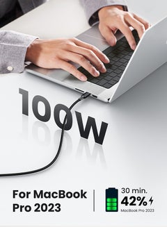 يو جرين كيبل شحن USB C سريع 100 واط بطول 2 متر، كيبل شحن سريع PD3.0 SCP BC1.2 5 امبير، كيبل type C مضفر لاجهزة ايباد ميني 6، ماك بوك برو، اير، ايباد برو 12.9 انش، سلسلة ايفون 15،سامسونج S23+، هواوي P60، الخ أسود  - Image 2