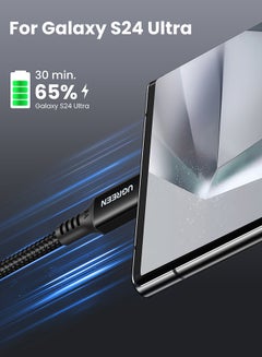 يو جرين كيبل شحن USB C سريع 100 واط بطول 2 متر، كيبل شحن سريع PD3.0 SCP BC1.2 5 امبير، كيبل type C مضفر لاجهزة ايباد ميني 6، ماك بوك برو، اير، ايباد برو 12.9 انش، سلسلة ايفون 15،سامسونج S23+، هواوي P60، الخ أسود  - Image 3