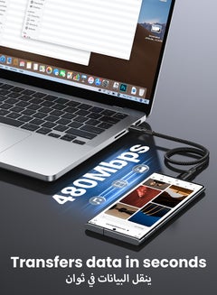 يو جرين كيبل شحن USB C سريع 100 واط بطول 2 متر، كيبل شحن سريع PD3.0 SCP BC1.2 5 امبير، كيبل type C مضفر لاجهزة ايباد ميني 6، ماك بوك برو، اير، ايباد برو 12.9 انش، سلسلة ايفون 15،سامسونج S23+، هواوي P60، الخ أسود  - Image 4