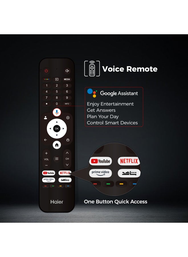هاير - تلفزيون 55 بوصة - 4K - HQLED-HDR UHD GOOGLE TV - ريموت ماجيك - ريسيفر داخلي - موديل 2023 H55P751UX أسود H55P751UX أسود - Image 1
