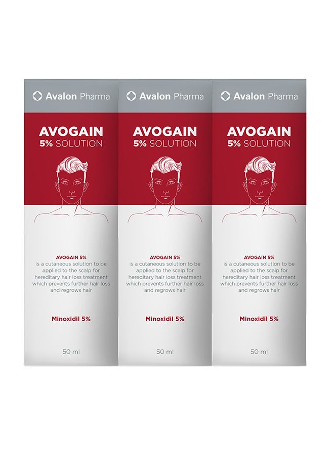 Avalon Pharma - Avogain 5% Minoxidil Solution 50 ml 3 Month Supply 3 pack (50)ml - Image 1