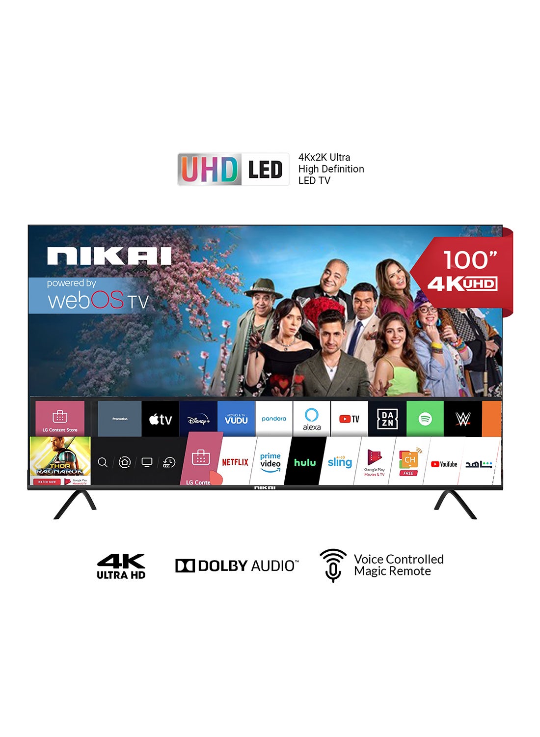 تلفزيون ذكي 100 بوصة UHD LED WebOS سلسلة بلاتينية، جهاز تحكم عن بعد سحري، تصميم شاشة سينمائية 4K Ultra HDR، صوت دولبي، تحكم صوتي ذكي، تطبيقات يوتيوب، نيتفليكس، شاهد 