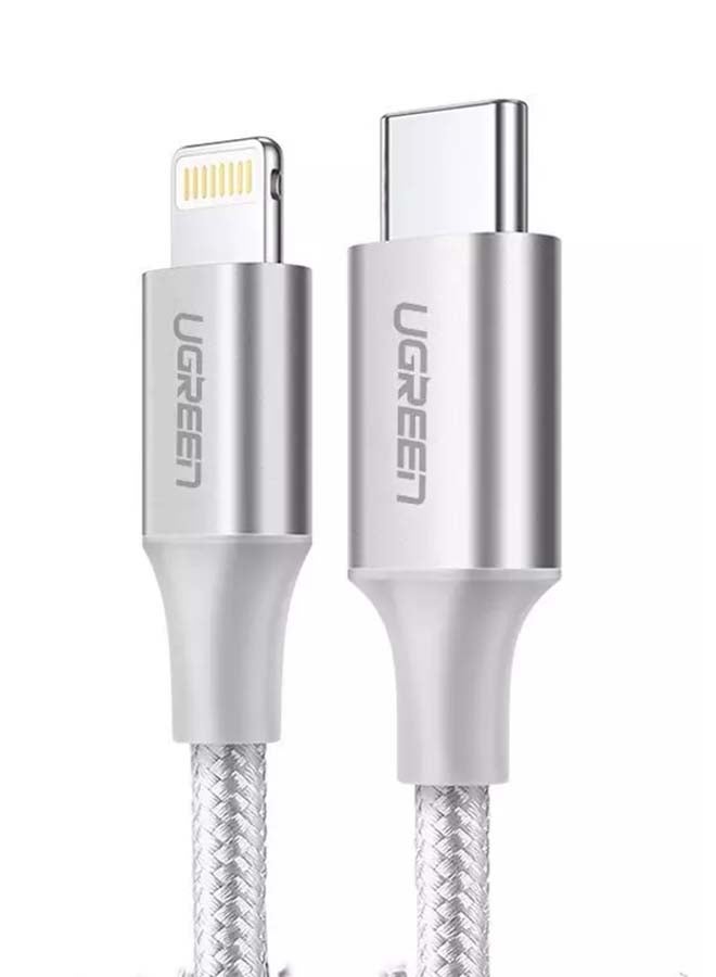 Ugreen Aluminum Shell Braided USB-C To Lightening Cable 1M Silver  - Image 1