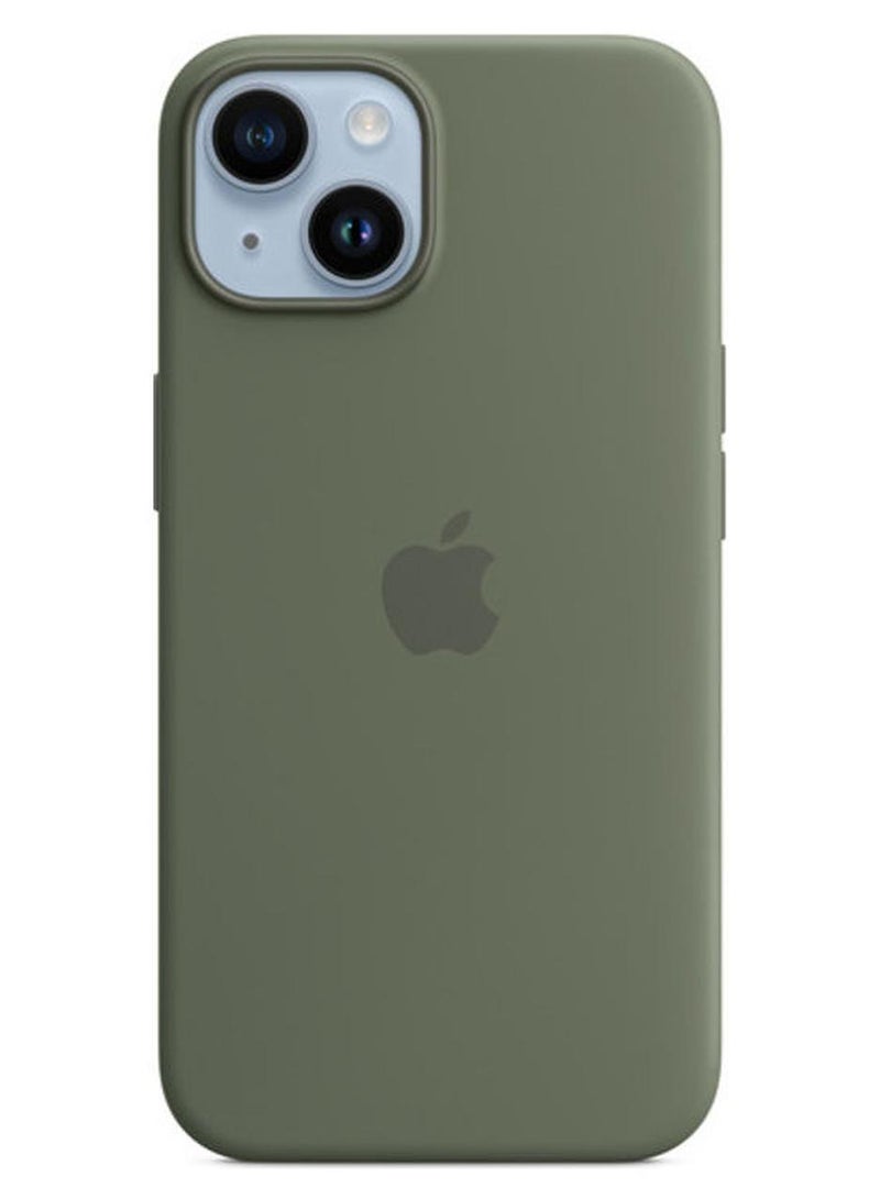 ابل  غطاء حماية من السيليكون مع ماج سيف لهاتف آيفون 14 زيتوني