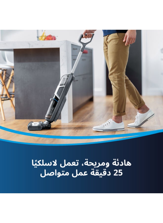 بيسيل بيسل CrossWave HF3 3598E – مكنسة لاسلكية للأرضيات الصلبة ولأسطح متعددة، تنظيف رطب وجاف، شفط قوي للأوساخ والشعر والبقع | مع ضمان سنتين من بيسل 220 W 3598E لون فضي  - Image 2