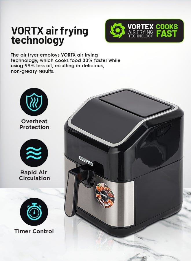 GEEPAS - Digital Air Fryer - Equipped With Vortx Air Frying Technology| Oil Free Cooking  Digital Display With Touch Screen| 10 Preset Cooking Modes, 1-60 Minutes Timer| Ideal For Making Fries, Steak, Chicken, Cake, Meat, Bread Etc 5 L 1600 W GAF37527 Black - Image 1