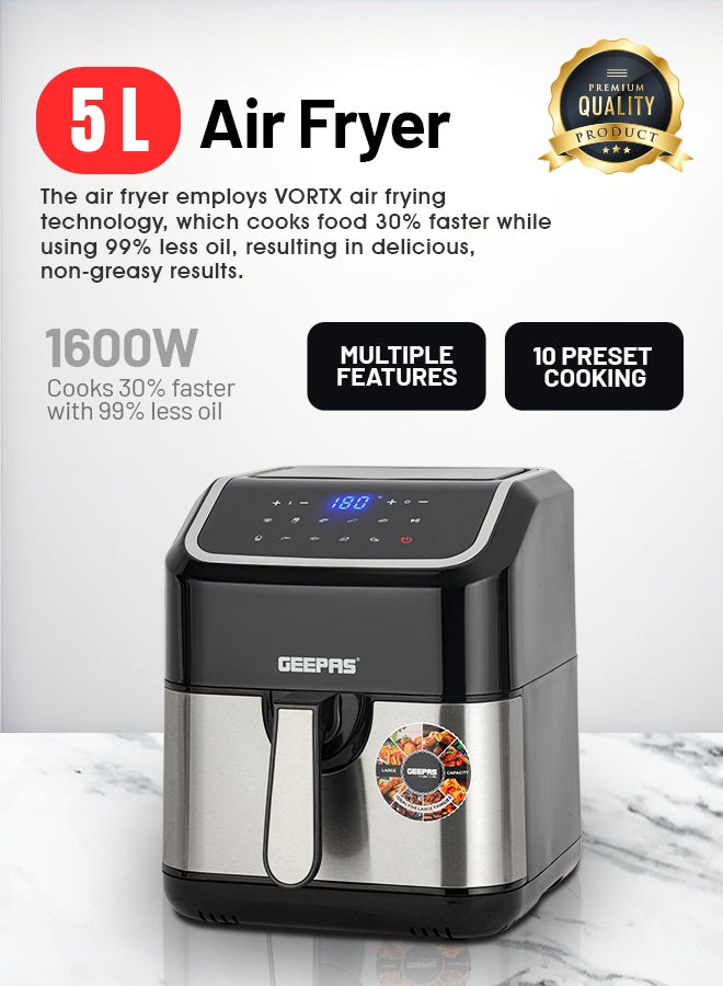 Digital Air Fryer - Equipped With Vortx Air Frying Technology| Oil Free Cooking  Digital Display With Touch Screen| 10 Preset Cooking Modes, 1-60 Minutes Timer| Ideal For Making Fries, Steak, Chicken, Cake, Meat, Bread Etc 5 L 1600 W GAF37527 Black - pnsku/N53390403A/45/_/1722515915/8fc7f5d0-d057-44c8-9a69-9985fbb82372