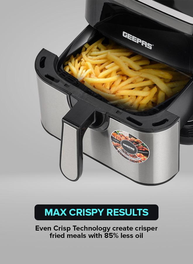 GEEPAS - Digital Air Fryer - Equipped With Vortx Air Frying Technology| Oil Free Cooking  Digital Display With Touch Screen| 10 Preset Cooking Modes, 1-60 Minutes Timer| Ideal For Making Fries, Steak, Chicken, Cake, Meat, Bread Etc 5 L 1600 W GAF37527 Black - Image 1