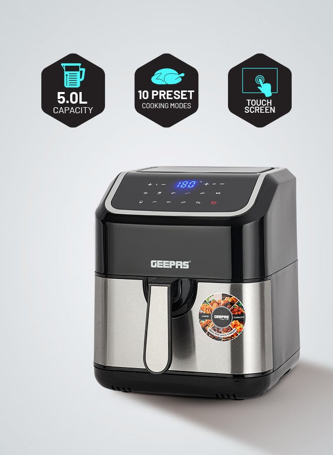 GEEPAS - Digital Air Fryer - Equipped With Vortx Air Frying Technology| Oil Free Cooking  Digital Display With Touch Screen| 10 Preset Cooking Modes, 1-60 Minutes Timer| Ideal For Making Fries, Steak, Chicken, Cake, Meat, Bread Etc 5 L 1600 W GAF37527 Black - Image 1