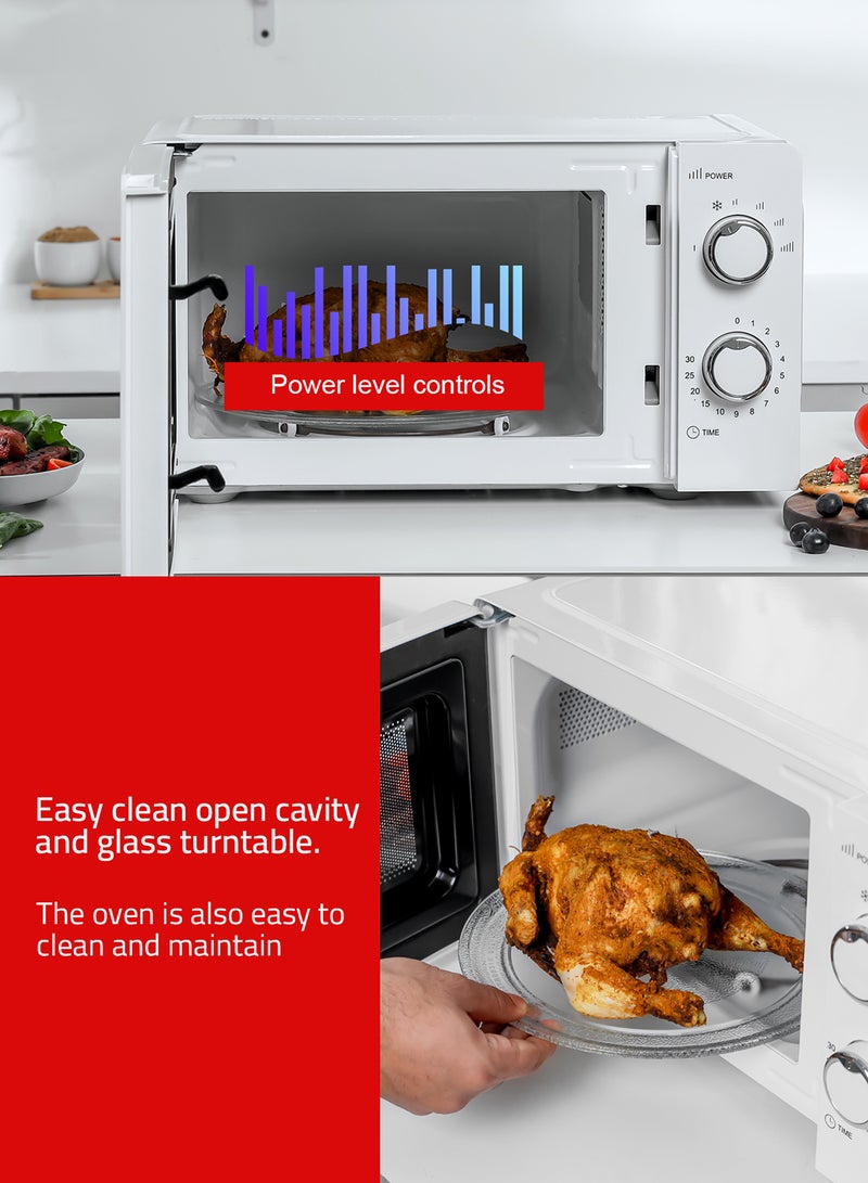 GEEPAS - Microwave Oven with 5 Power Levels - Easy Reheating, Fast Defrost &Cooking End Signal with 30 Minute Timer Function - 2 Rotary Dials - Oven for Standard Size of Dinner Plate ,Chrome Knobs for Durability 20 L 1100 W GMO1899-20LS White - Image 1