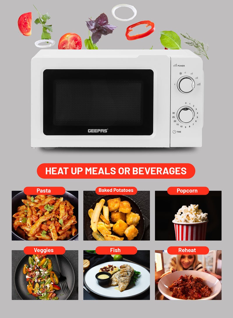 GEEPAS - Microwave Oven with 5 Power Levels - Easy Reheating, Fast Defrost &Cooking End Signal with 30 Minute Timer Function - 2 Rotary Dials - Oven for Standard Size of Dinner Plate ,Chrome Knobs for Durability 20 L 1100 W GMO1899-20LS White - Image 1