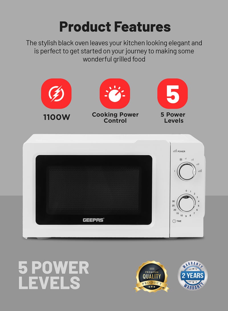 GEEPAS - Microwave Oven with 5 Power Levels - Easy Reheating, Fast Defrost &Cooking End Signal with 30 Minute Timer Function - 2 Rotary Dials - Oven for Standard Size of Dinner Plate ,Chrome Knobs for Durability 20 L 1100 W GMO1899-20LS White - Image 1