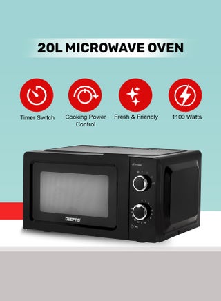 Microwave Oven with 5 Power Levels - Easy Reheating, Fast Defrost &Cooking End Signal with 30 Minute Timer Function - 2 Rotary Dials - Oven for Standard Size of Dinner Plate ,Chrome Knobs for Durability 20 L 1100 W GMO1899 Black