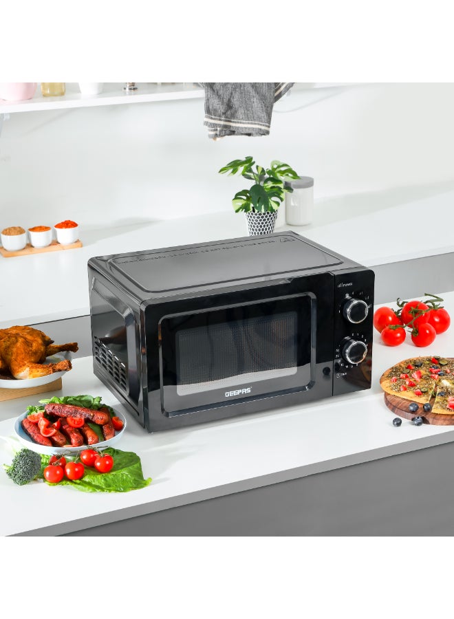 Microwave Oven with 5 Power Levels - Easy Reheating, Fast Defrost &Cooking End Signal with 30 Minute Timer Function - 2 Rotary Dials - Oven for Standard Size of Dinner Plate ,Chrome Knobs for Durability 20 L 1100 W GMO1899 Black