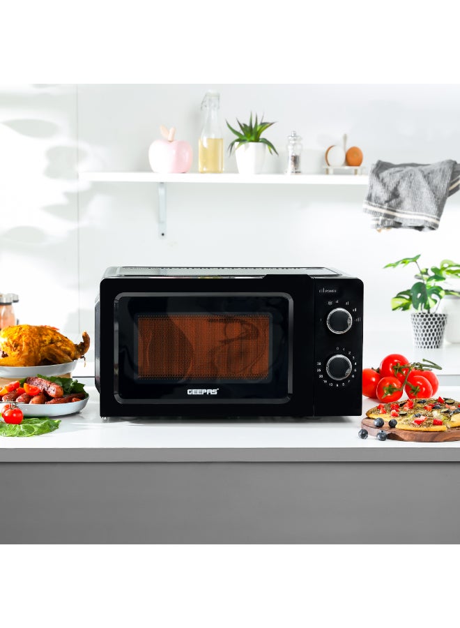Microwave Oven with 5 Power Levels - Easy Reheating, Fast Defrost &Cooking End Signal with 30 Minute Timer Function - 2 Rotary Dials - Oven for Standard Size of Dinner Plate ,Chrome Knobs for Durability 20 L 1100 W GMO1899 Black
