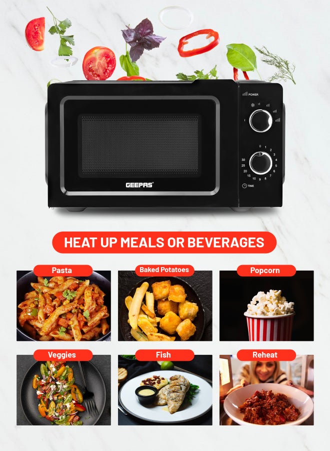 Microwave Oven with 5 Power Levels - Easy Reheating, Fast Defrost &Cooking End Signal with 30 Minute Timer Function - 2 Rotary Dials - Oven for Standard Size of Dinner Plate ,Chrome Knobs for Durability 20 L 1100 W GMO1899 Black