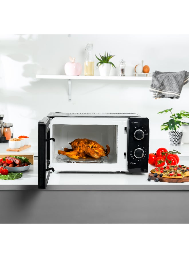 Microwave Oven with 5 Power Levels - Easy Reheating, Fast Defrost &Cooking End Signal with 30 Minute Timer Function - 2 Rotary Dials - Oven for Standard Size of Dinner Plate ,Chrome Knobs for Durability 20 L 1100 W GMO1899 Black