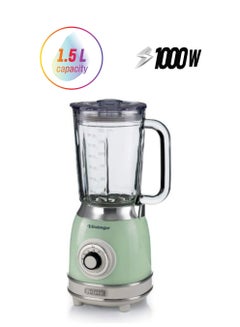 Vintage Glass Blender 4 Speed Setting ​​with Pulse Function, 2 Grinding & Chopping Mills - Perfect for Puree, Ice Crush, Frozen Drinks, Shakes & Smoothies 1.5 L 1000 W ART583-V-GR Green