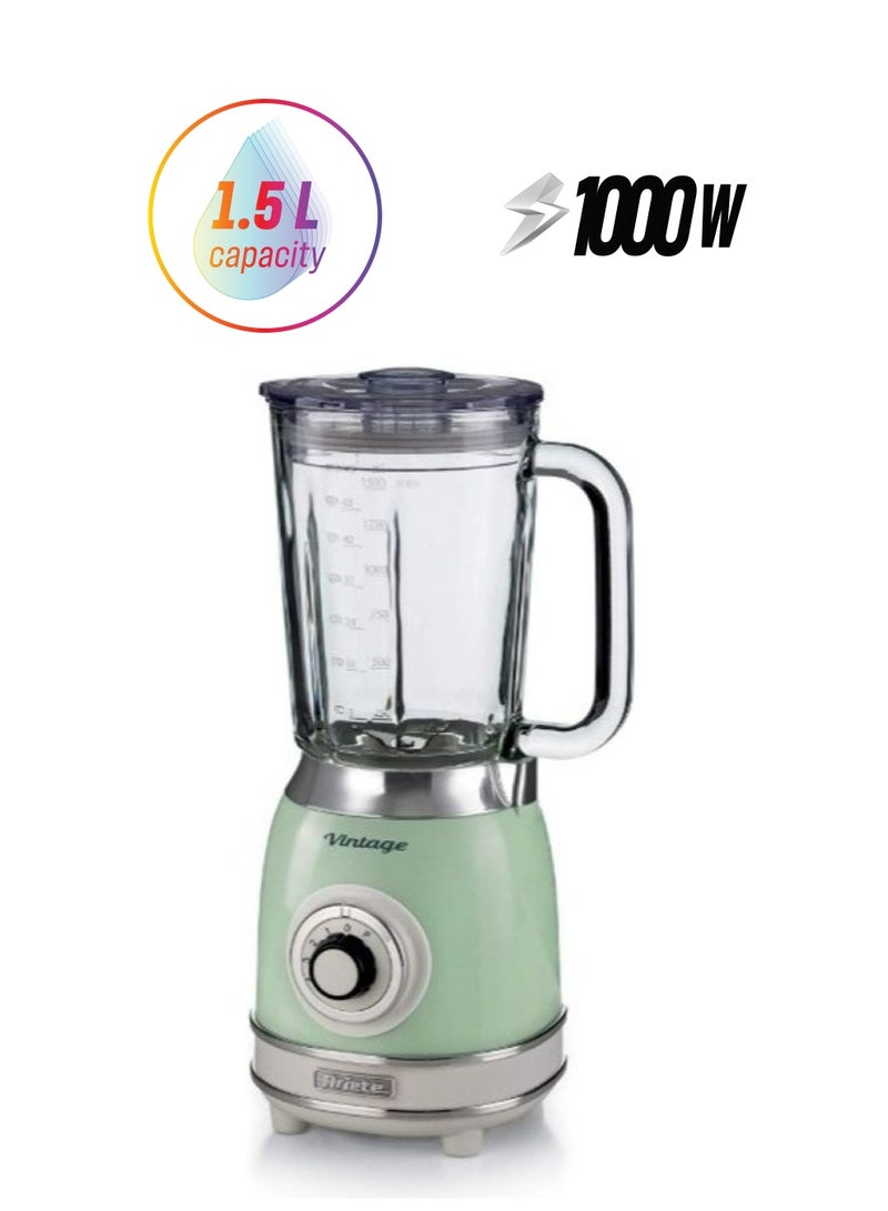 Ariete - Vintage Glass Blender 4 Speed Setting ​​with Pulse Function, 2 Grinding & Chopping Mills - Perfect for Puree, Ice Crush, Frozen Drinks, Shakes & Smoothies 1.5 L 1000 W ART583-V-GR Green - Image 1