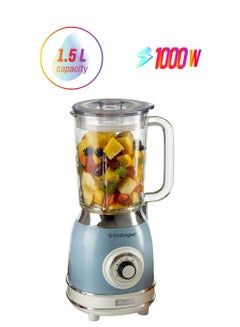 Ariete Vintage Glass Blender 4 Speed Setting ​​with Pulse Function, 2 Grinding & Chopping Mills - Perfect for Puree, Ice Crush, Frozen Drinks, Shakes & Smoothies 1.5 L 1000 W ART583-V-BL Blue  - Image 1