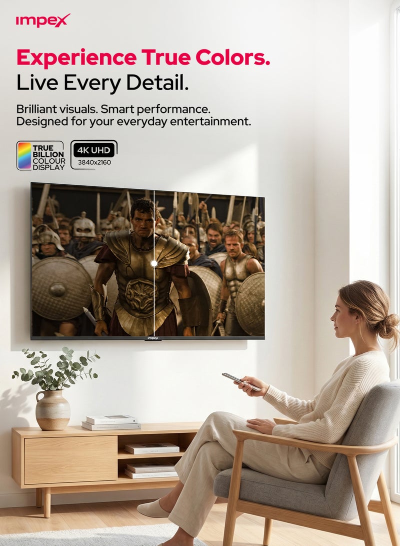 Impex 70 Inch 4K UHD Smart LED TV - Android, Quad Core, Frameless, A+ Panel, Wi-Fi, 3 HDMI, 2 USB, RJ45, DVB-T2, 3840x2160 Resolution, 176° View, Slim Design, 2 Year Warranty - Gloria 70 Smart - Black GLORIA 70 UHD SMART Black - Image 4