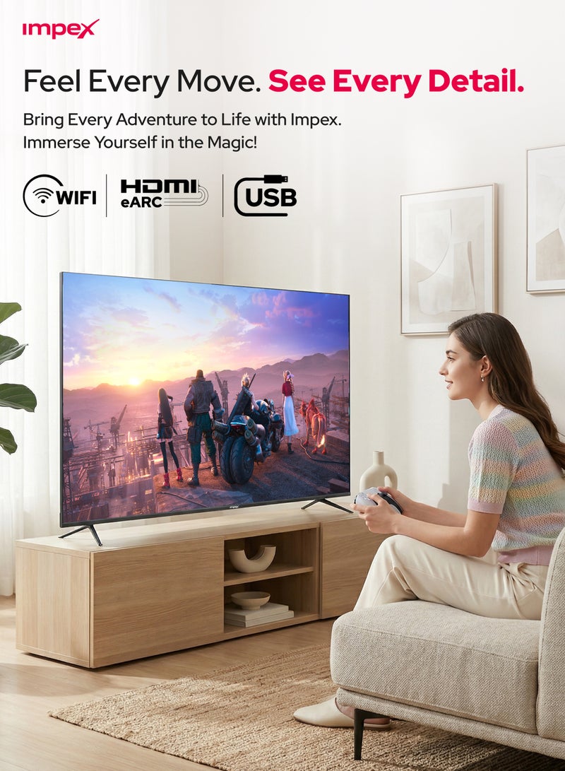 Impex 70 Inch 4K UHD Smart LED TV - Android, Quad Core, Frameless, A+ Panel, Wi-Fi, 3 HDMI, 2 USB, RJ45, DVB-T2, 3840x2160 Resolution, 176° View, Slim Design, 2 Year Warranty - Gloria 70 Smart - Black GLORIA 70 UHD SMART Black - Image 5