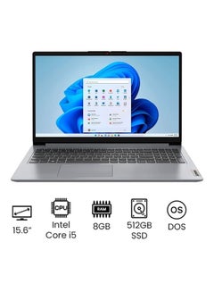 IdeaPad 1 15IAU7 Laptop With 15.6-Inch Display, Core i5 1235U Processor/8GB RAM/512GB SSD/Intel Iris XE Graphics/DOS (Without Windows) Arabic Cloud Grey
