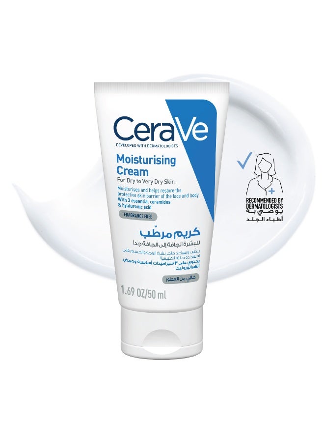 CeraVe Moisturising Cream for Dry to Very Dry Skin 3 Essential Ceramides 50ml 50ml - Image 1