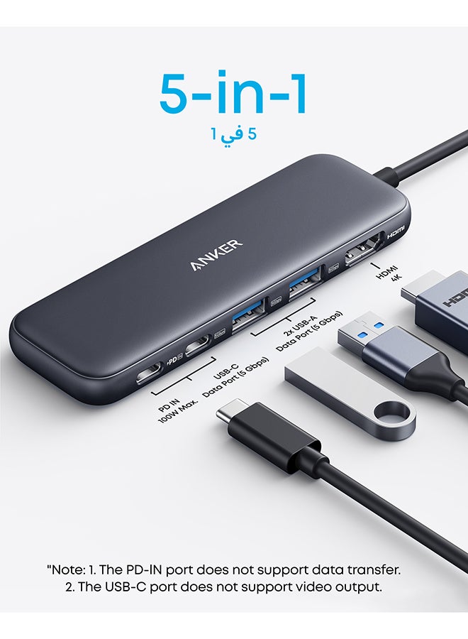 USB C Hub, 332 USB-C Hub (5-in-1) with 4K HDMI Display, 5Gbps Data Port and 2 USB-A Ports for MacBook Pro, Air, Dell XPS, Lenovo Thinkpad, HP Laptops More Black