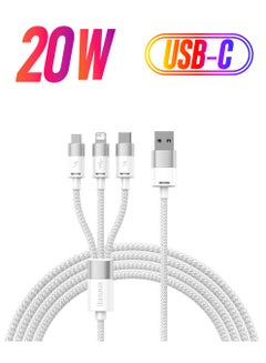 بيسوس كابل شحن متعدد 3 في 1، سلك شاحن USB مضفر من النايلون إلى Lightning وUSB-C لأجهزة متعددة، كابل شاحن سريع Apple &amp; Android لأجهزة iPhone 14/13/12/11/8/iPad Pro، Samsung Series 1.2M  - Image 1