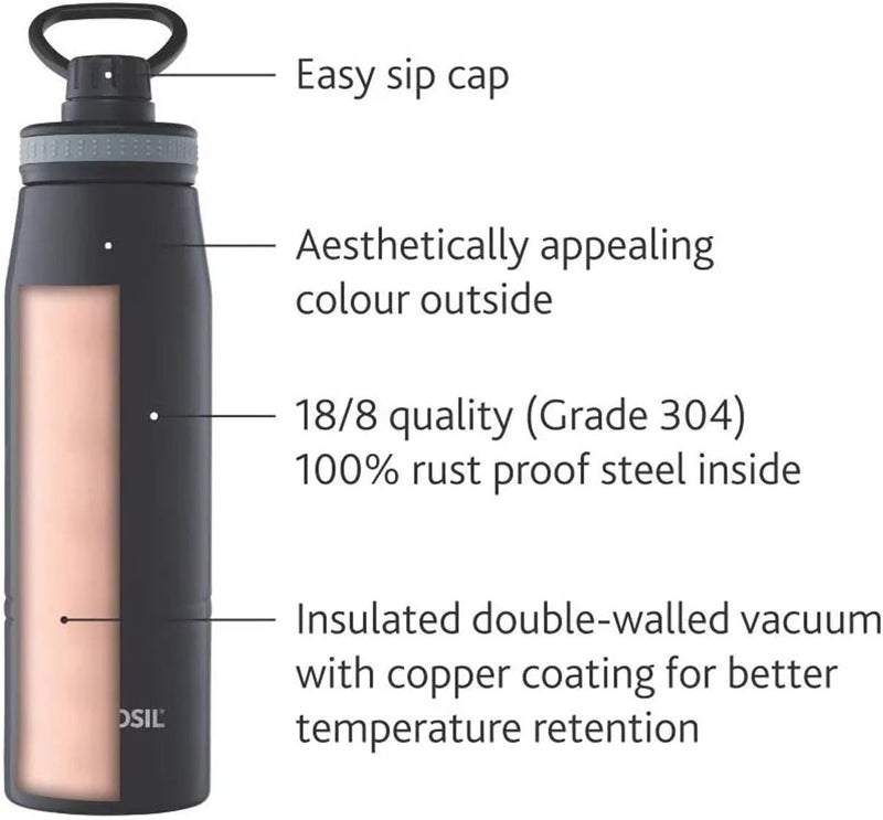 BOROSIL VACUUM INSULATED COPPER COATED INNER HYDRA Water Bottle Black - Image 3