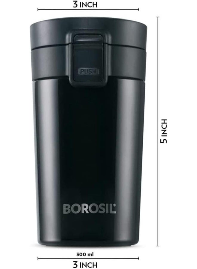 Borosil Coffeemate Insulated Mug, Vacuum Insulated Travel Coffee Mug with Lid, 8 Hours Hot and 14 Hours Cold, 300 ml (Stainless Steel) Black - Image 3