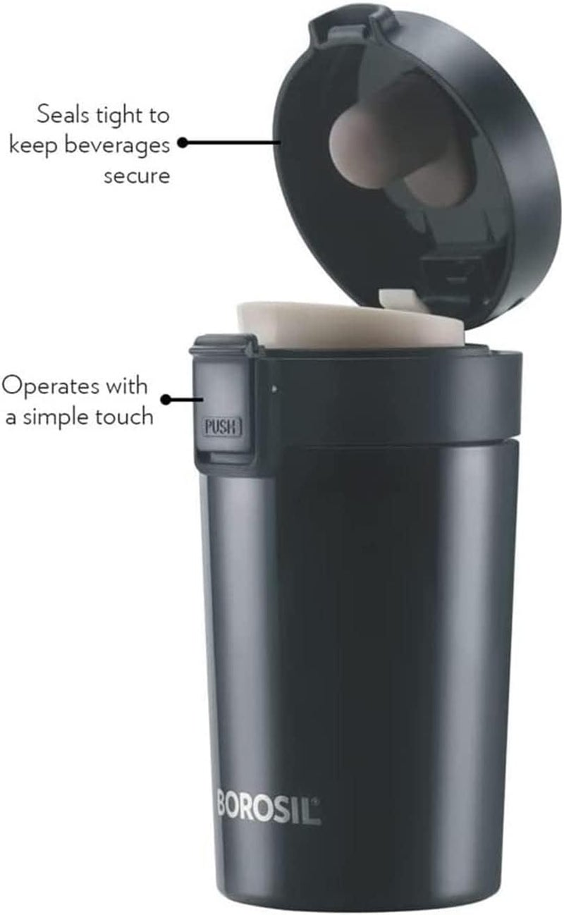 Borosil Coffeemate Insulated Mug, Vacuum Insulated Travel Coffee Mug with Lid, 8 Hours Hot and 14 Hours Cold, 300 ml (Stainless Steel) Black - Image 5