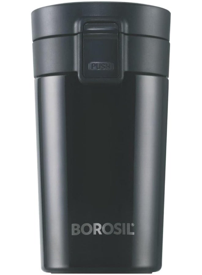 Borosil Coffeemate Insulated Mug, Vacuum Insulated Travel Coffee Mug with Lid, 8 Hours Hot and 14 Hours Cold, 300 ml (Stainless Steel) Black - Image 1