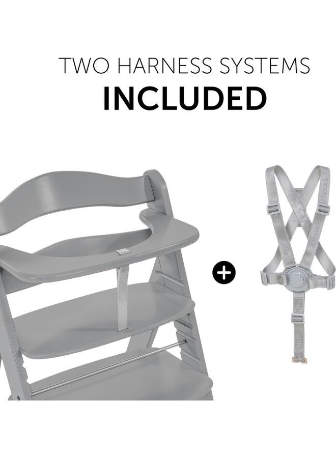 hauck - Wooden Highchair Alpha Adjustable For Children From 6 Months Up To 90 Kg 5 - Point Harness Included Usable Birth In Combination With Newborn Set (Not Included) Grey - Image 1
