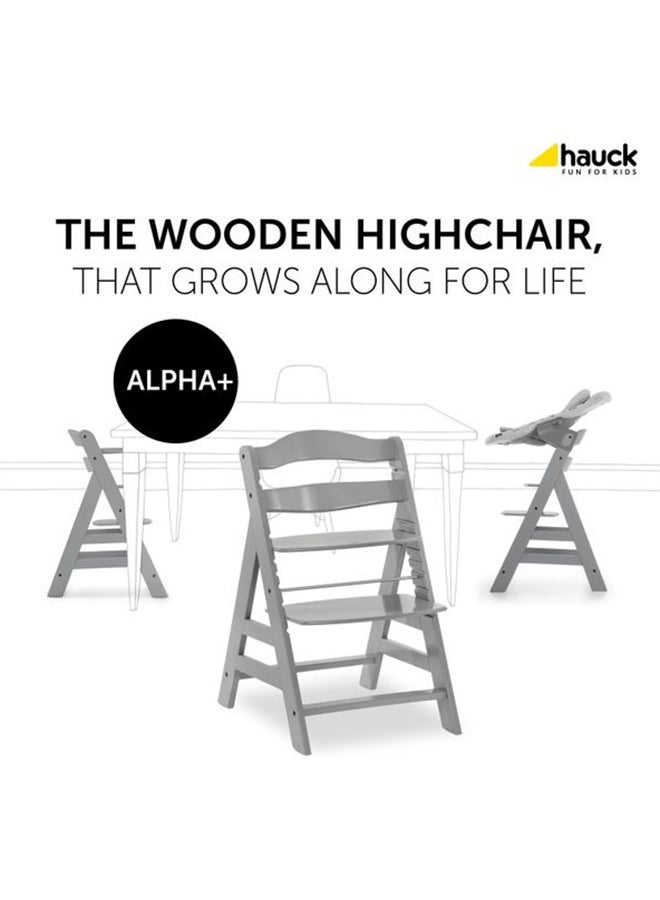 hauck - Wooden Highchair Alpha Adjustable For Children From 6 Months Up To 90 Kg 5 - Point Harness Included Usable Birth In Combination With Newborn Set (Not Included) Grey - Image 1