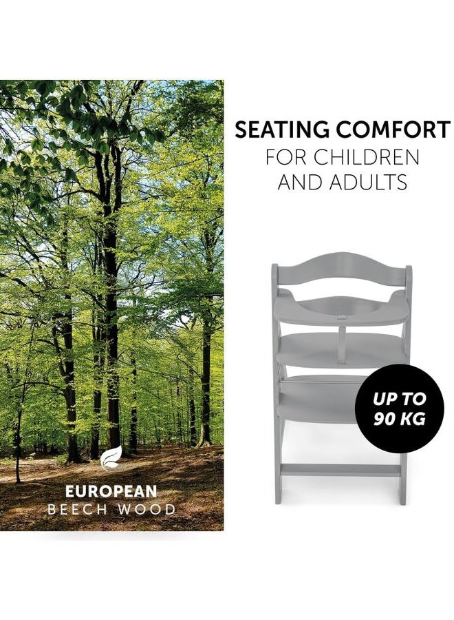 hauck - Wooden Highchair Alpha Adjustable For Children From 6 Months Up To 90 Kg 5 - Point Harness Included Usable Birth In Combination With Newborn Set (Not Included) Grey - Image 1