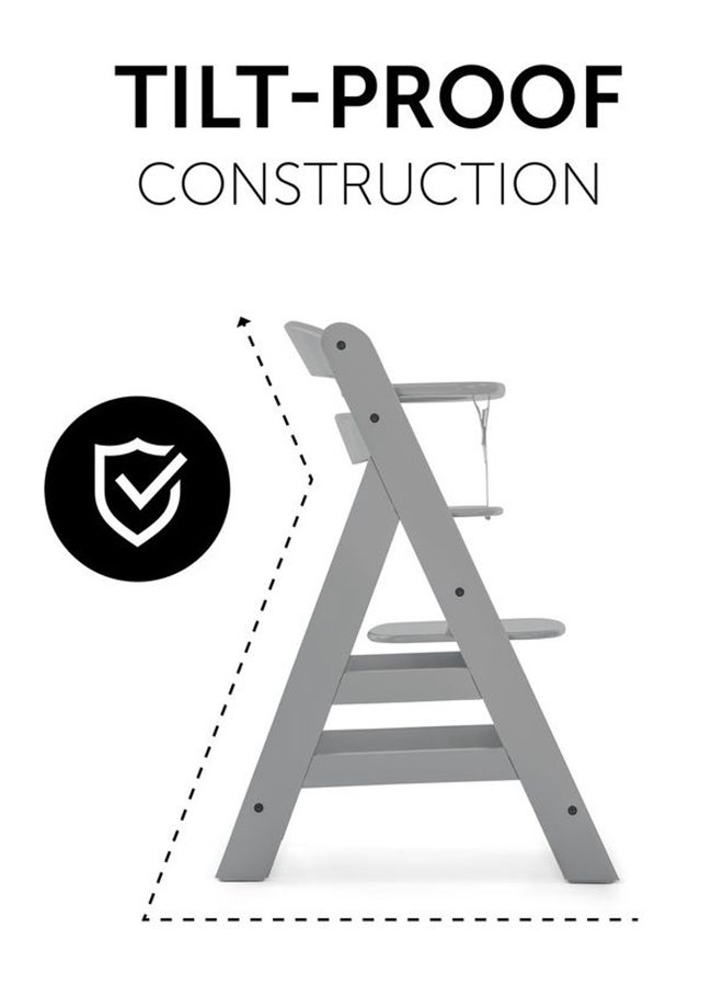 hauck - Wooden Highchair Alpha Adjustable For Children From 6 Months Up To 90 Kg 5 - Point Harness Included Usable Birth In Combination With Newborn Set (Not Included) Grey - Image 1
