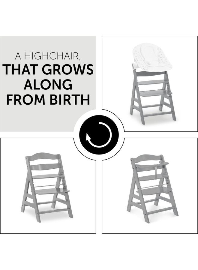 hauck - Wooden Highchair Alpha Adjustable For Children From 6 Months Up To 90 Kg 5 - Point Harness Included Usable Birth In Combination With Newborn Set (Not Included) Grey - Image 1
