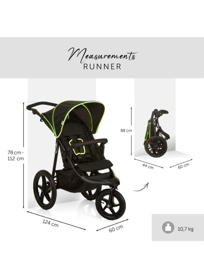 hauck - Runner Black Neon Robust All Terrain Buggy Xl Pneumatic Air Wheels, Jogging And Running Style Pushchair With Raincover - Image 1