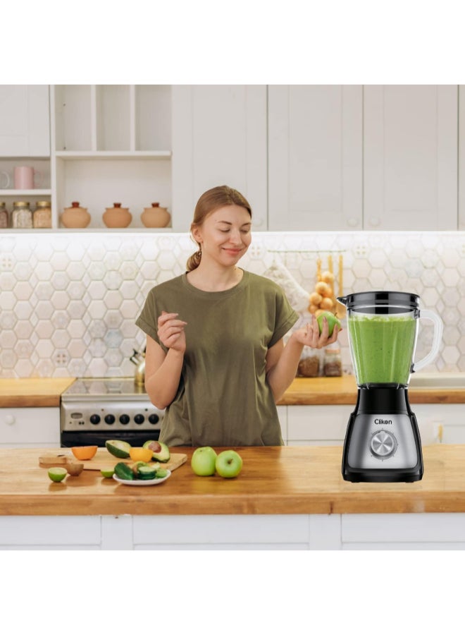 Clikon 3 in 1 High Powered Blender with Transparent Jar, 2 Grinder Mills, Stainless Steel Blades, Safety Switch & 5 Speed Settings with Pulse Function 1.5 L 500 W CK2647 Silver & Black - Image 5