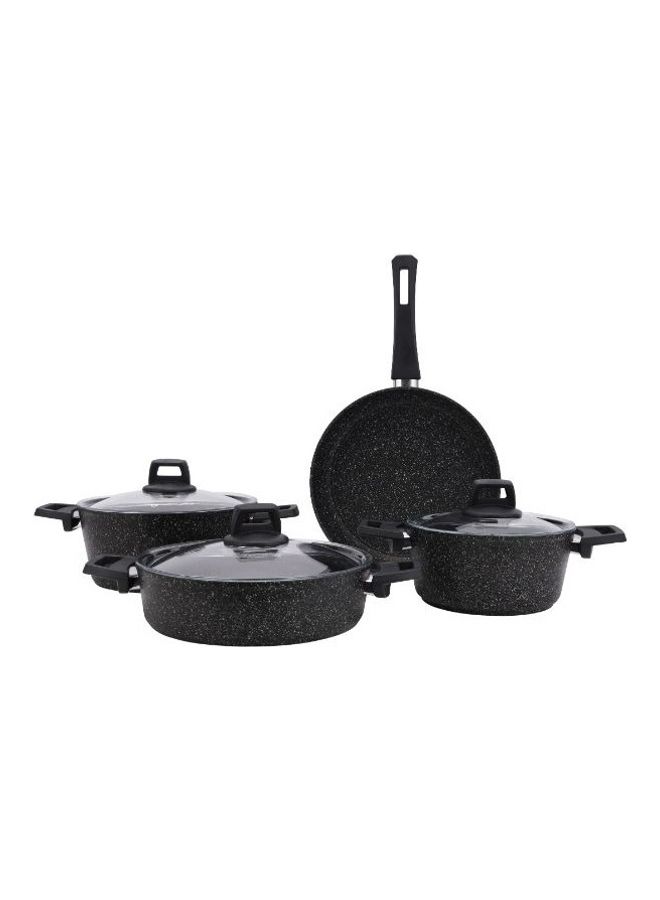 Royalford 7 Pieces Granite Coated Cookware Set With Aluminum Body And Tempered Glass Lid Black 68.5X39.5x17.5cm  - Image 1