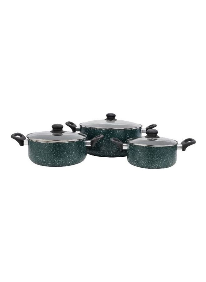 Royalford 6 Piece Granite Cookware Set Induction Compatible With Glass Lid Green 38x36x28cm  - Image 1