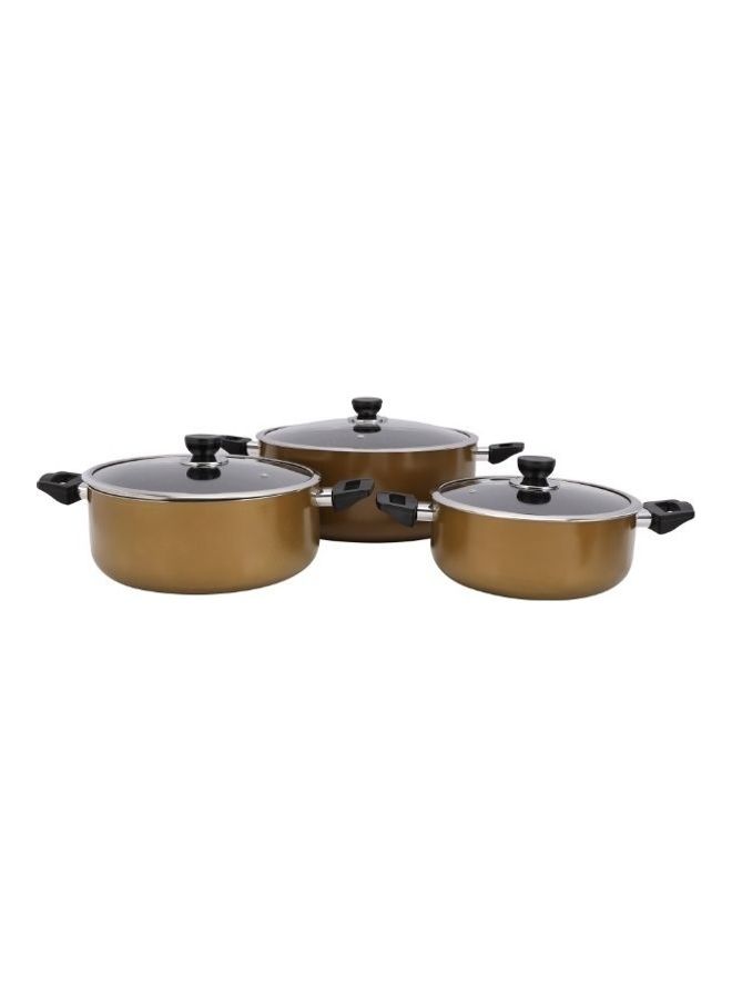 Royalford - 6 Piece Granite Coated Aluminum  Cookware Set Induction Compatible With Glass Lid Brown 40x38x28cm - Image 1
