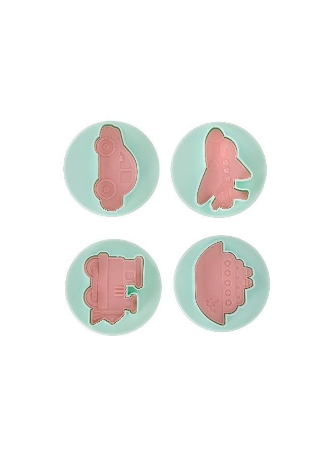 Royalford Toy Shaped Cookie Cutters, 4pcs ABS Mould, RF10971 | Cookie Cutter with Handle | 3D Design Cookie Mould | Baking Tools for Kitchen | Kids Cookie Cutter Blue/Pink  - Image 1